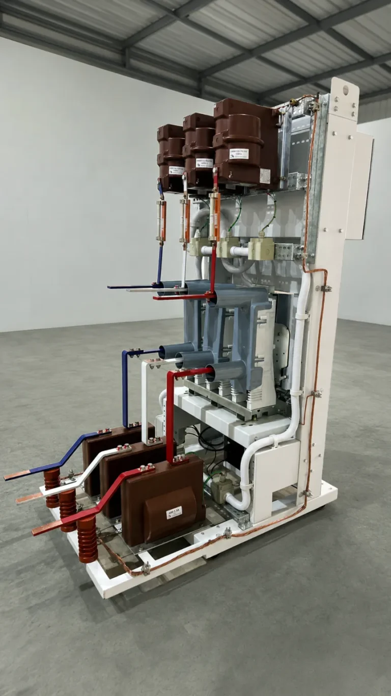 Interior do painel de média tensão de 4,16 kV com disjuntor Siemens